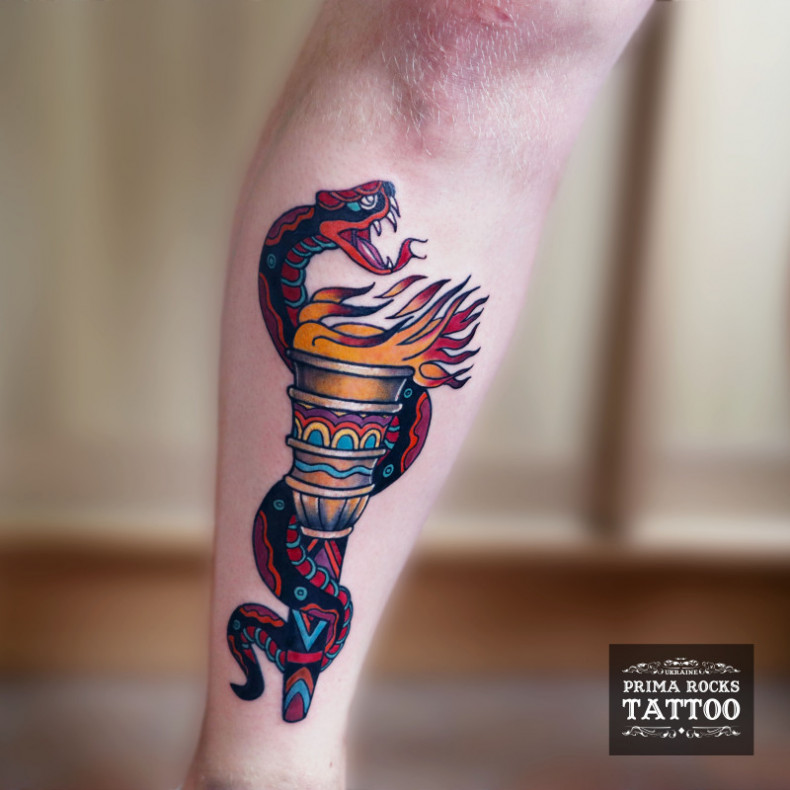 Олд скул факел цветные, photo - Тату мастер Barb Tattoo