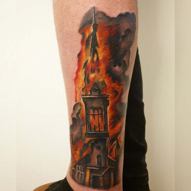 Tower fire (flame) colorful, photo - Tattoo Master Barb Tattoo