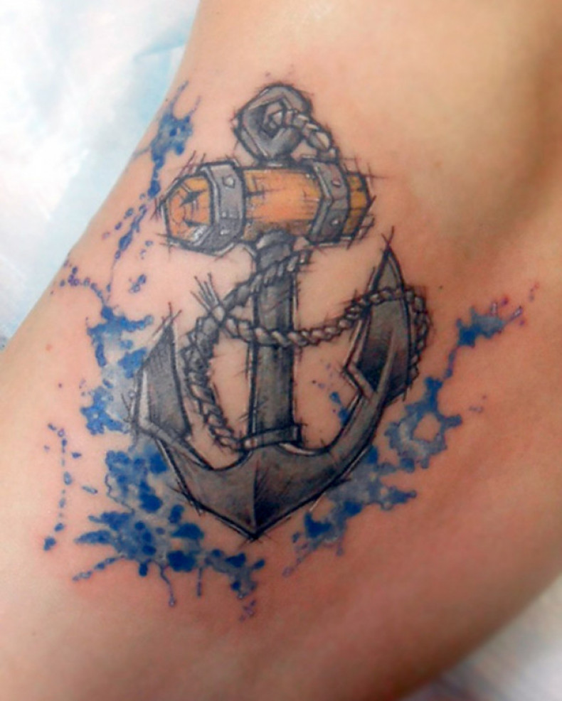 Watercolor anchor tattoo, photo - Tattoo Master Barb Tattoo