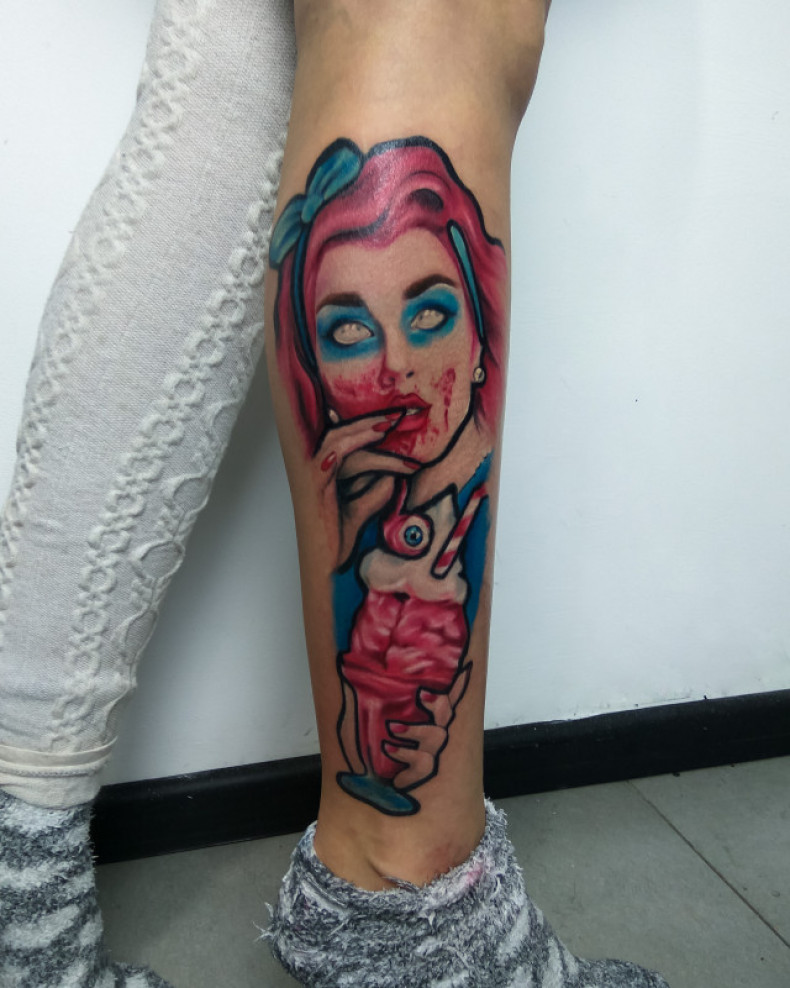Woman face new school colorful, photo - Tattoo Master Barb Tattoo