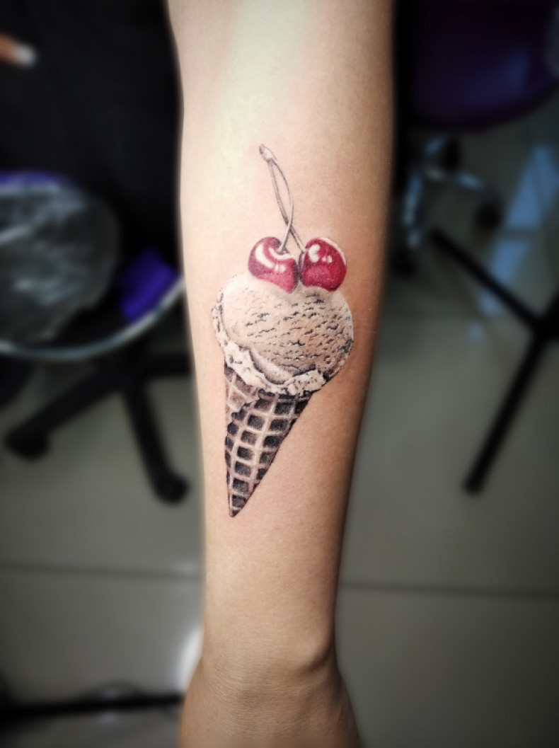 Cherry ice cream colorful, photo - Tattoo Master Barb Tattoo