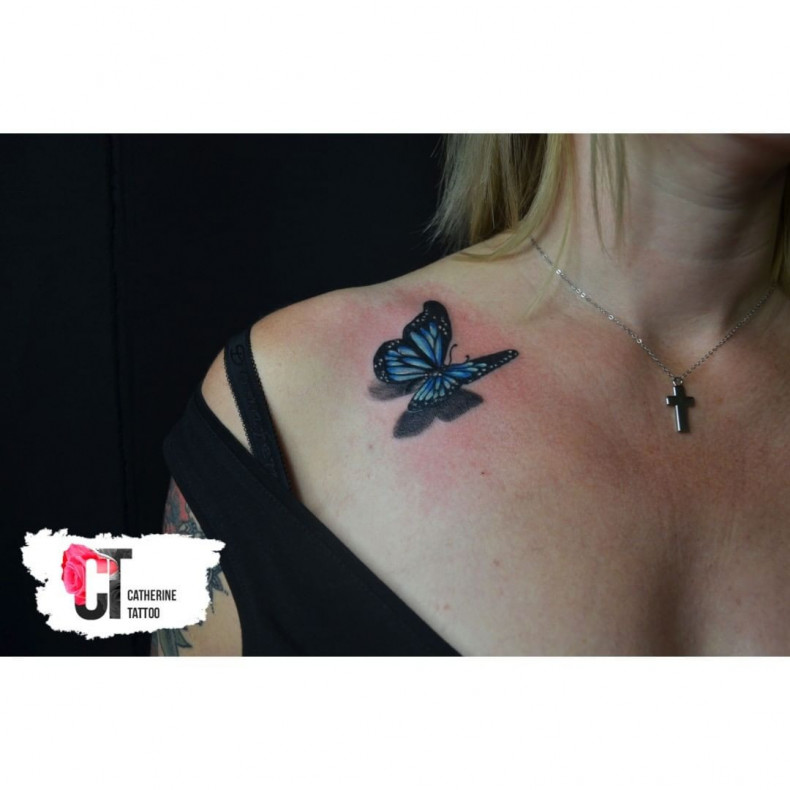 3d butterfly collarbone, photo - Tattoo Master Barb Tattoo