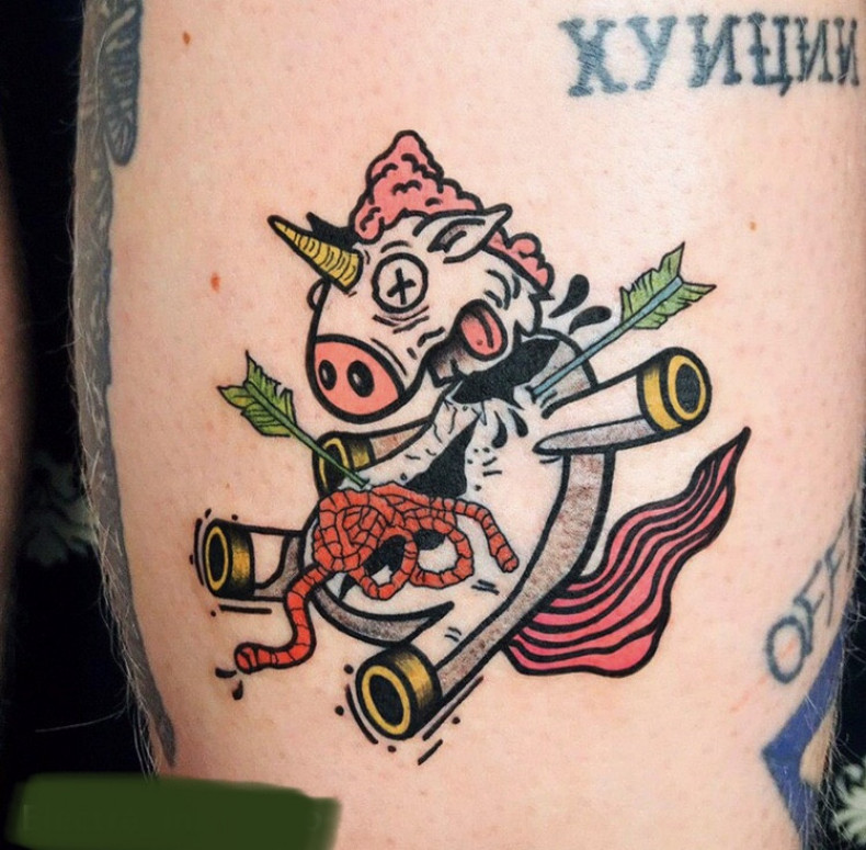 Jednorożec kreskówki new school, photo - Tatuażysta Barb Tattoo