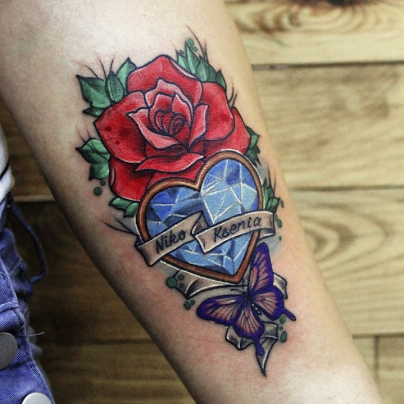 Diamond crystal heart, photo - Tattoo Master Barb Tattoo