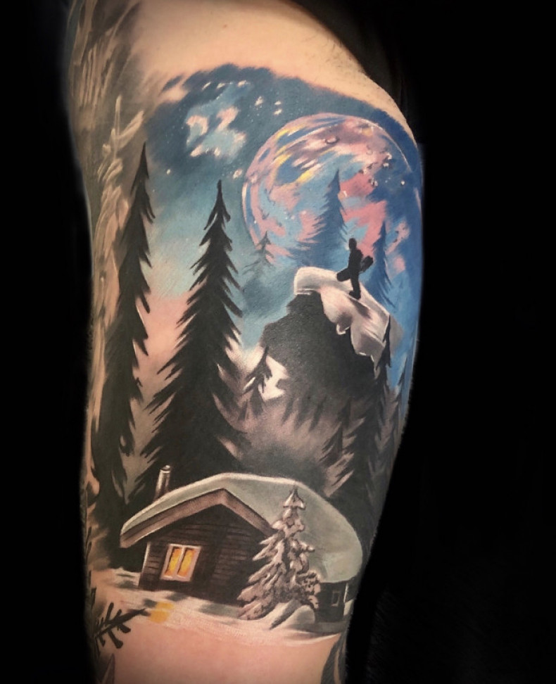 Aquarell Haus weihnachtsbaum, photo - Tattoo-Meister Barb Tattoo