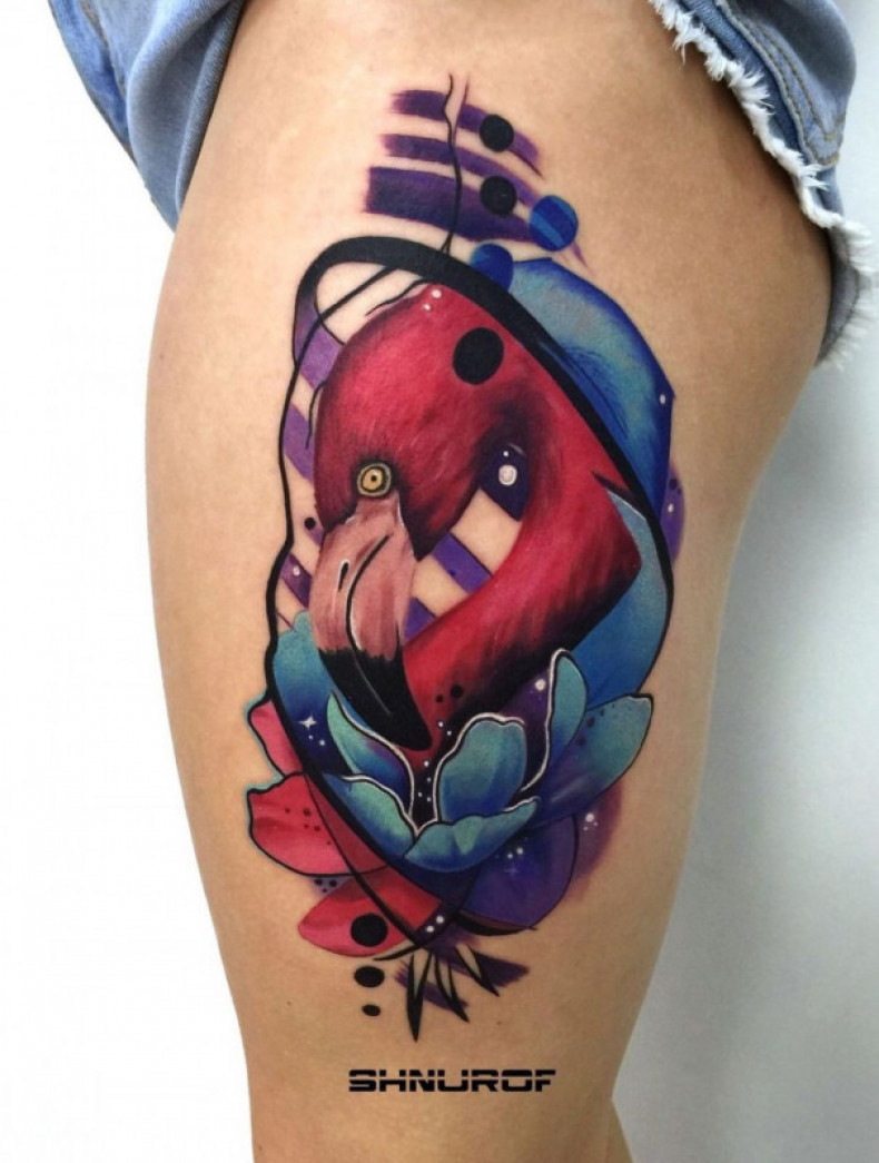 Flamingo bunt, photo - Tattoo-Meister Barb Tattoo