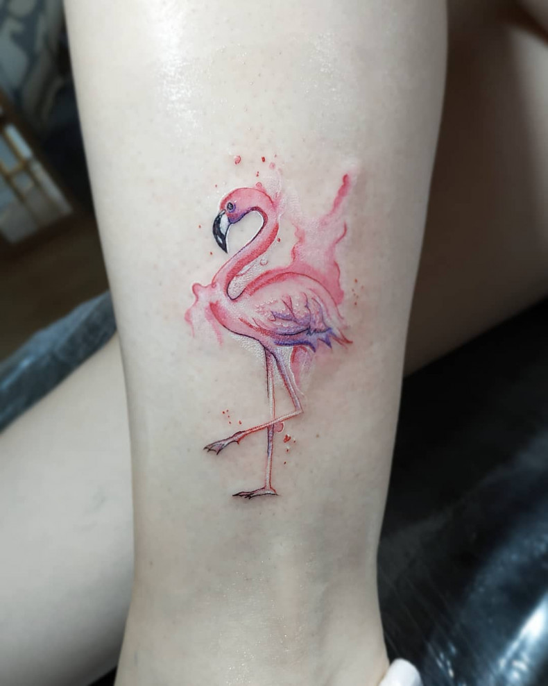 Aquarell Flamingo bunt, photo - Tattoo-Meister Barb Tattoo