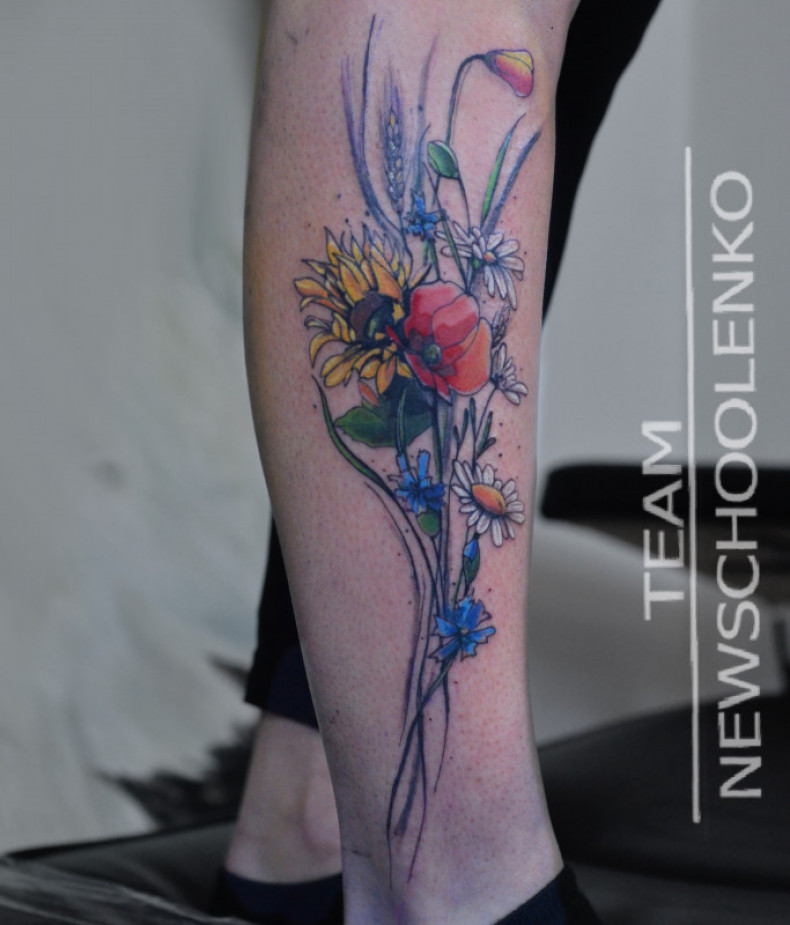 Cornflower mak sunflower, photo - Tattoo Master Barb Tattoo