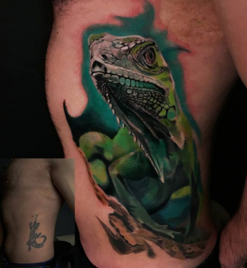 Realistyczny kolorowy jaszczurka, photo - Tatuażysta Barb Tattoo