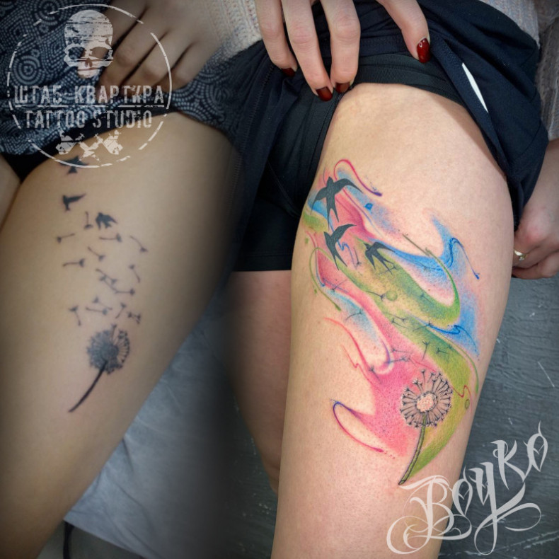 Eine schmutzige Löwenzahn verwandelt. erforderlich: 6 Sitzungen l, photo - Tattoo-Meister Barb Tattoo