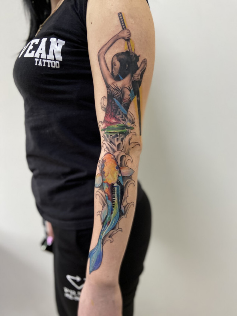 Katana syrena kolorowy, photo - Tatuażysta Barb Tattoo