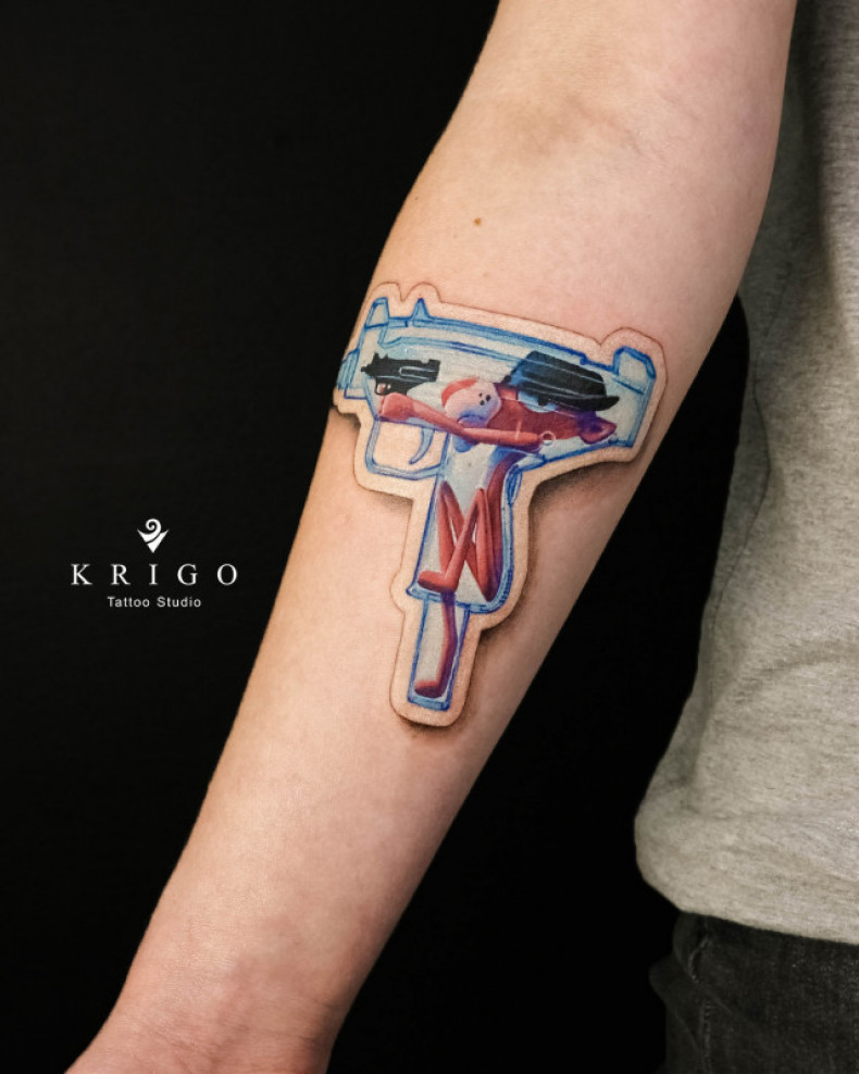 Karabin pistolet kolorowy, photo - Tatuażysta Barb Tattoo