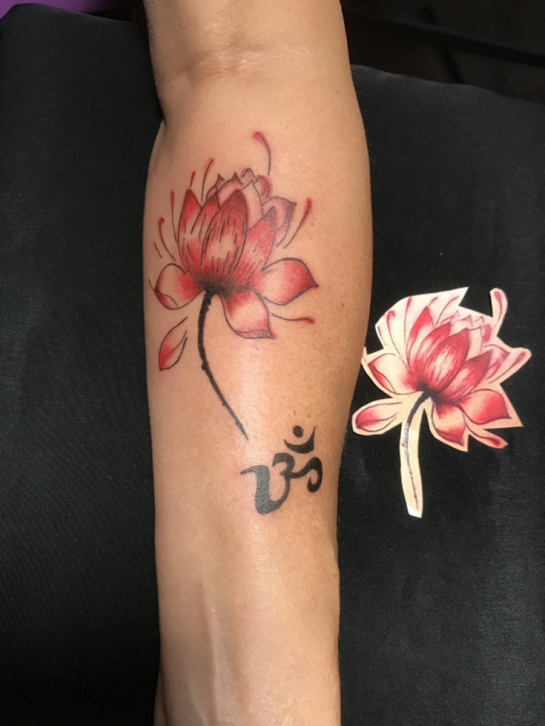 Hieroglyphs lotus flower colorful, photo - Tattoo Master Barb Tattoo