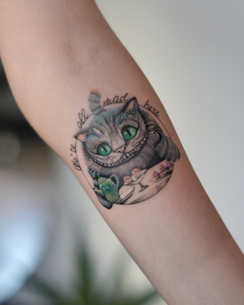 Cartoons colorful Cheshire Cat, photo - Tattoo Master Barb Tattoo