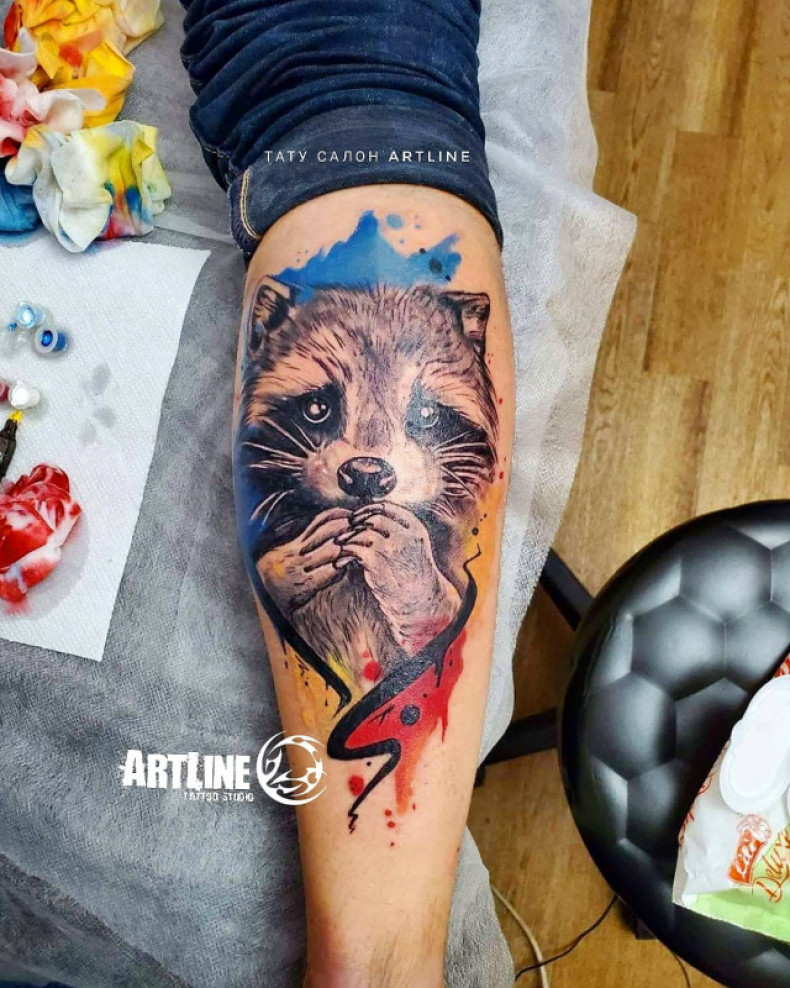 Блэк энд грей акварель енот, photo - Тату мастер Barb Tattoo