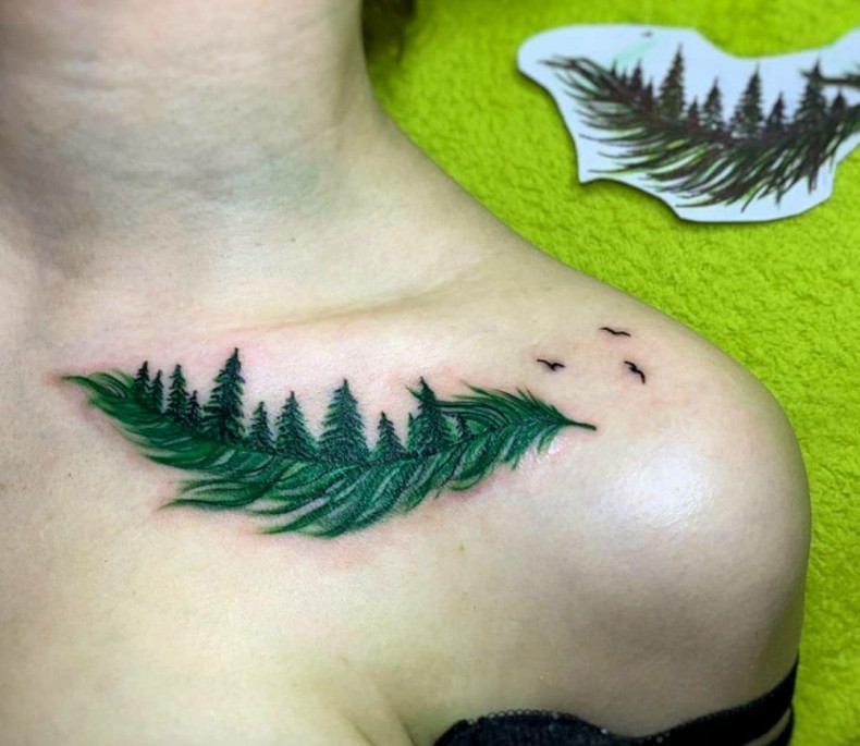 Tatuaż gałązka gałąz na obojczyku, photo - Tatuażysta Barb Tattoo