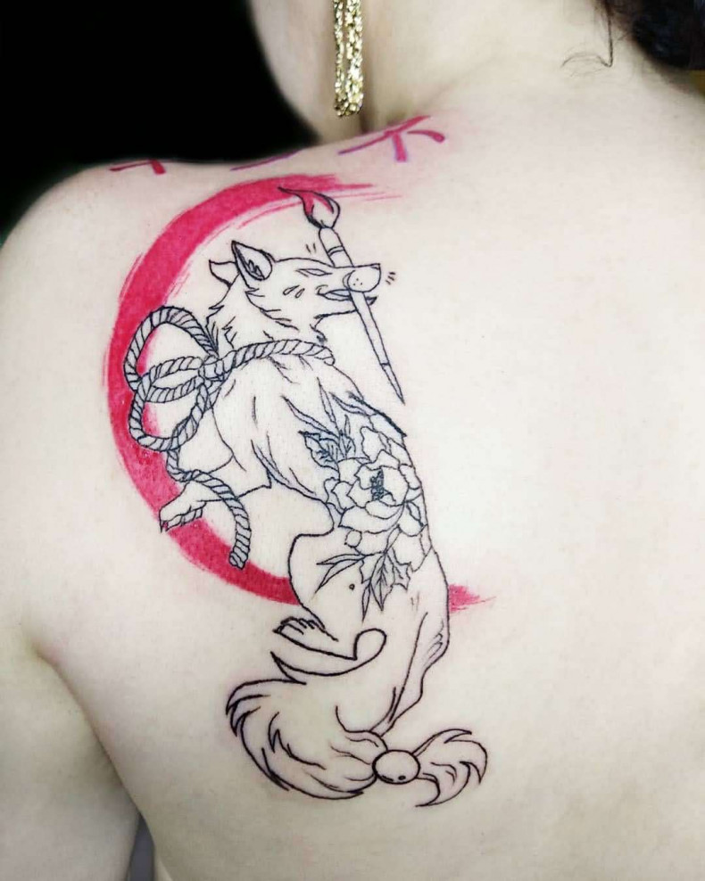 Kitsune fuchs Schulterblatt, photo - Tattoo-Meister Barb Tattoo