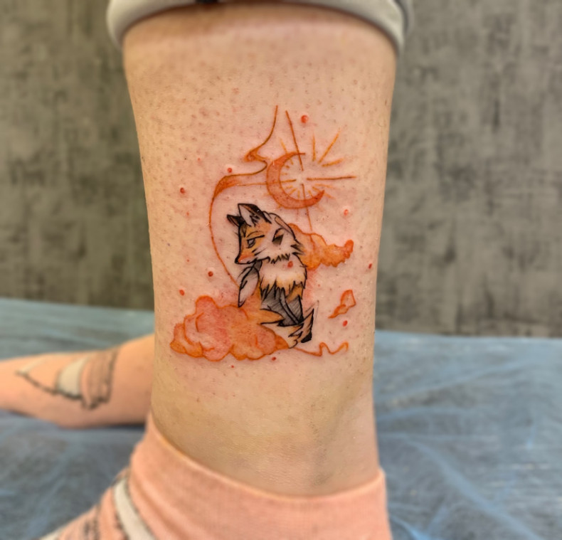 Watercolor fox ankle, photo - Tattoo Master Barb Tattoo