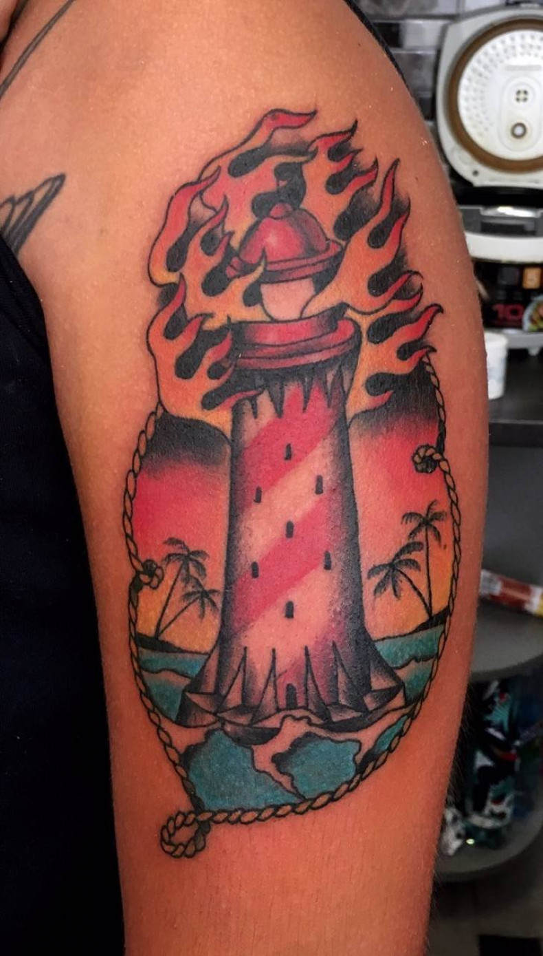 Lighthouse old school colorful, photo - Tattoo Master Barb Tattoo