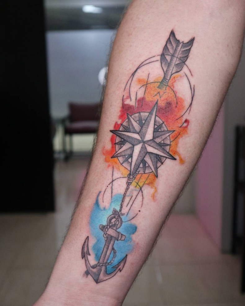 Aquarell windrose Pfeil, photo - Tattoo-Meister Barb Tattoo