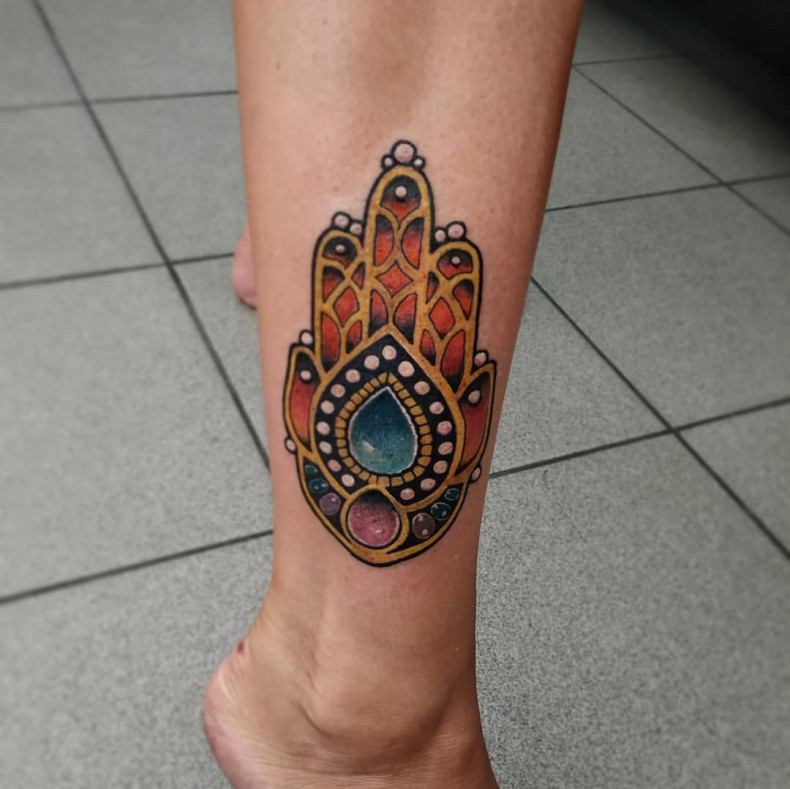 Hamsa kolorowy, photo - Tatuażysta Barb Tattoo