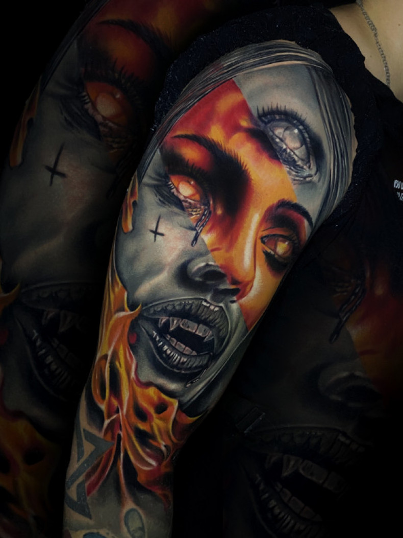 Vampire woman face colorful, photo - Tattoo Master Barb Tattoo