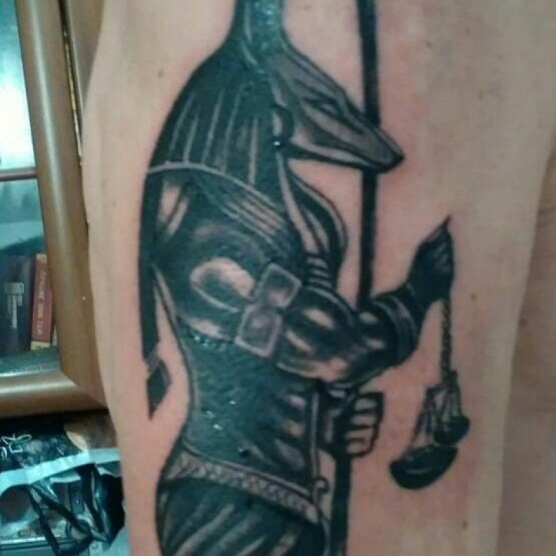 Anubis whip shading czarno-biały, photo - Tatuażysta Barb Tattoo