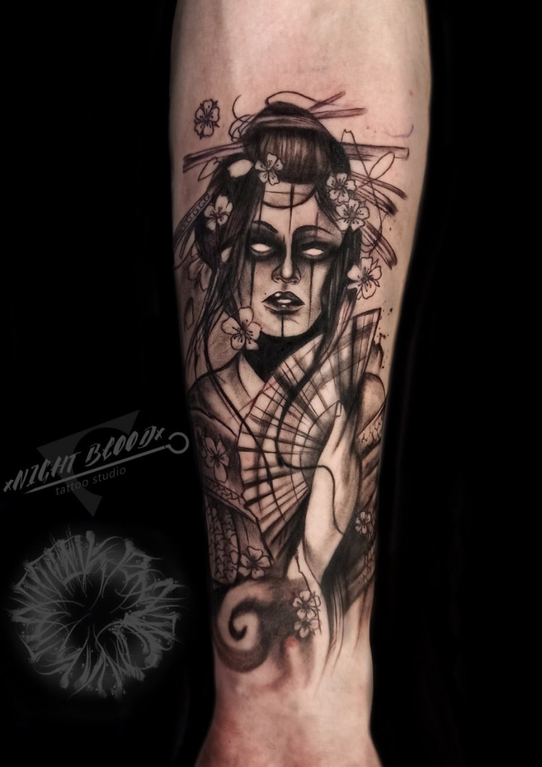 Fan woman face japanese, photo - Tattoo Master Barb Tattoo