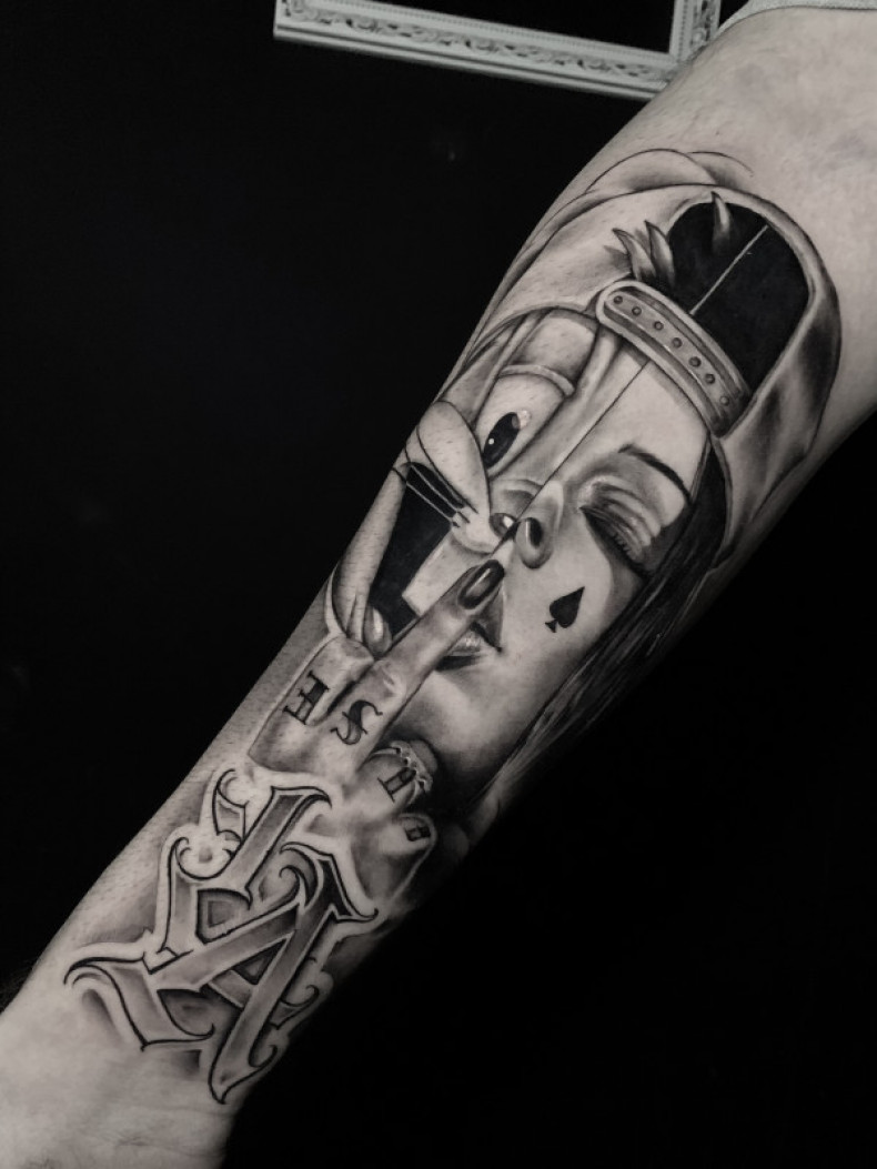 Woman face rabbit new school, photo - Tattoo Master Barb Tattoo