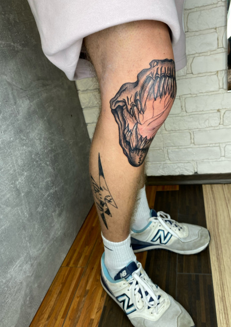 Czarny szary potwór kolano, photo - Tatuażysta Barb Tattoo