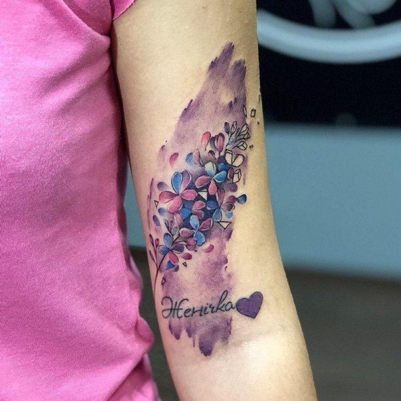 Watercolor name floral, photo - Tattoo Master Barb Tattoo