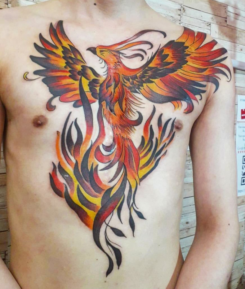 Firebird chest phoenix, photo - Tattoo Master Barb Tattoo