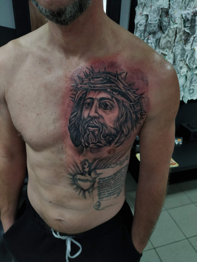 Jezus klatka piersiowa Chrystus, photo - Tatuażysta Barb Tattoo