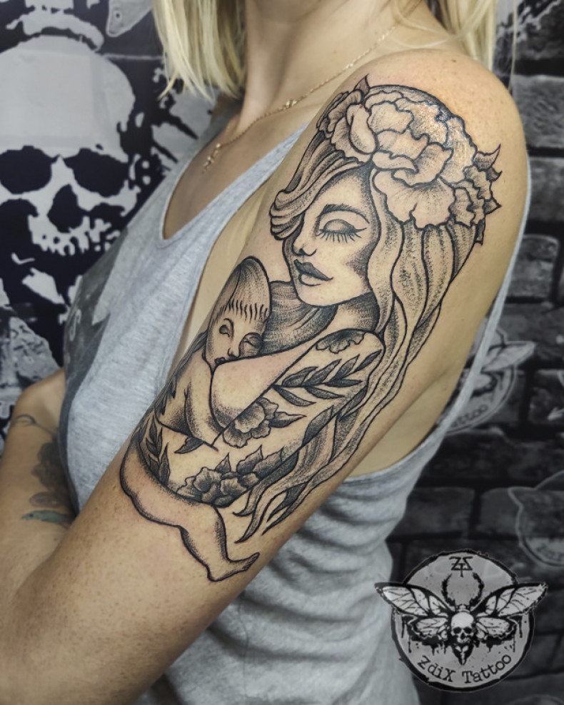 Мама мать и дитя ребенок, photo - Тату мастер Barb Tattoo