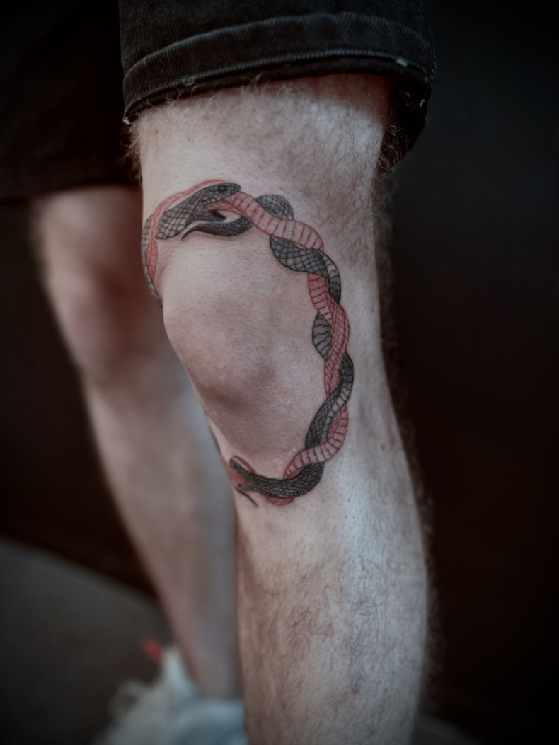 Knee ouroboros, photo - Tattoo Master Barb Tattoo