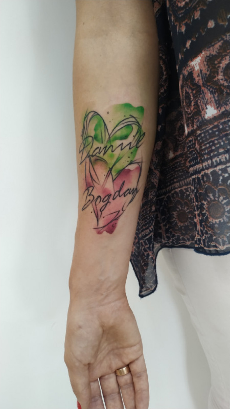 Watercolor name heart, photo - Tattoo Master Barb Tattoo