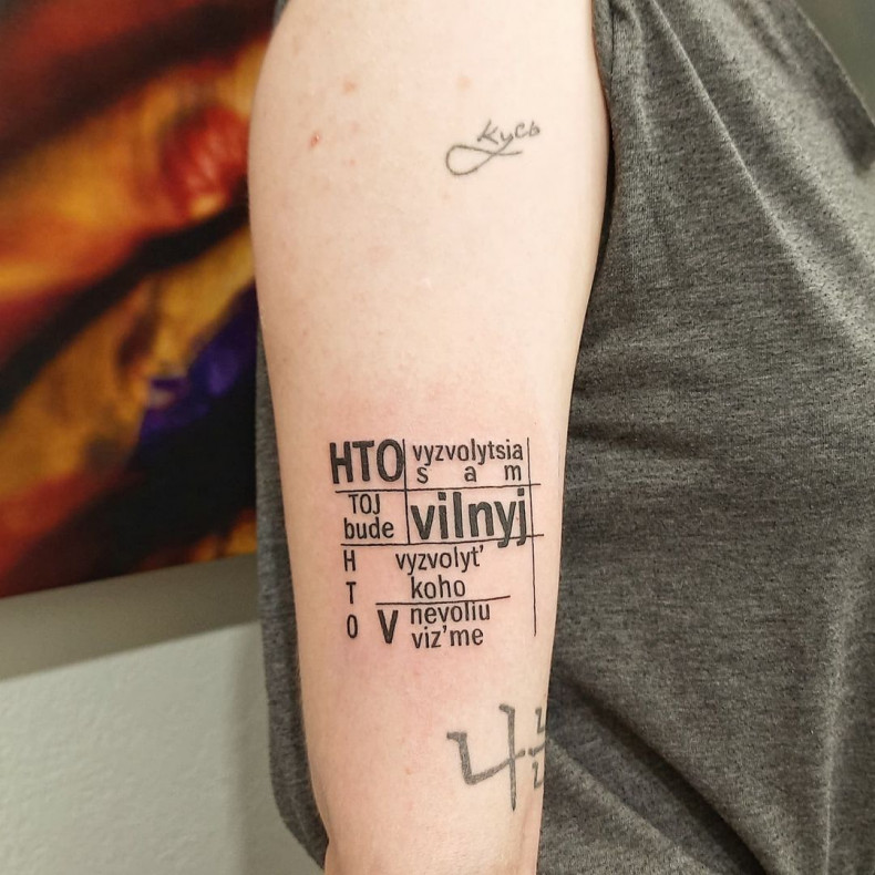 Formuła napisu tatuażowego na dłoni, photo - Tatuażysta Barb Tattoo