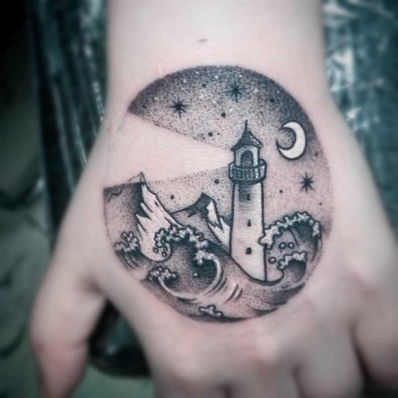 Tattoo lighthouse b/w, photo - Tattoo Master Barb Tattoo