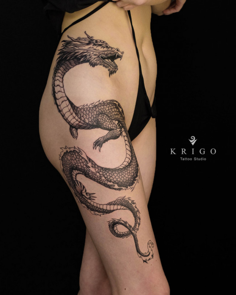 Drache Chinesischer Oberschenkel, photo - Tattoo-Meister Barb Tattoo