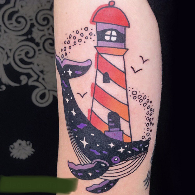 Tower whale lighthouse, photo - Tattoo Master Barb Tattoo