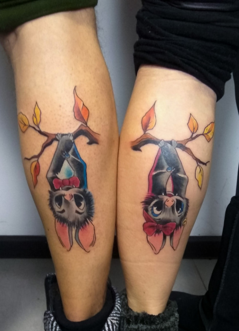 Bat cartoons calf, photo - Tattoo Master Barb Tattoo