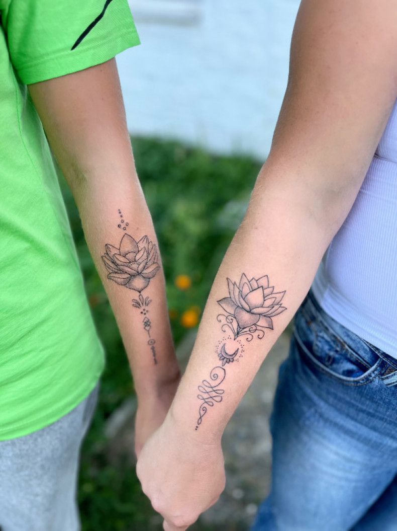 Unalome lotus flower couple, photo - Tattoo Master Barb Tattoo