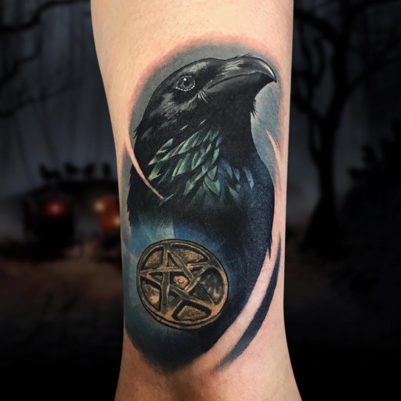 Crow b/w color, photo - Tattoo Master Barb Tattoo