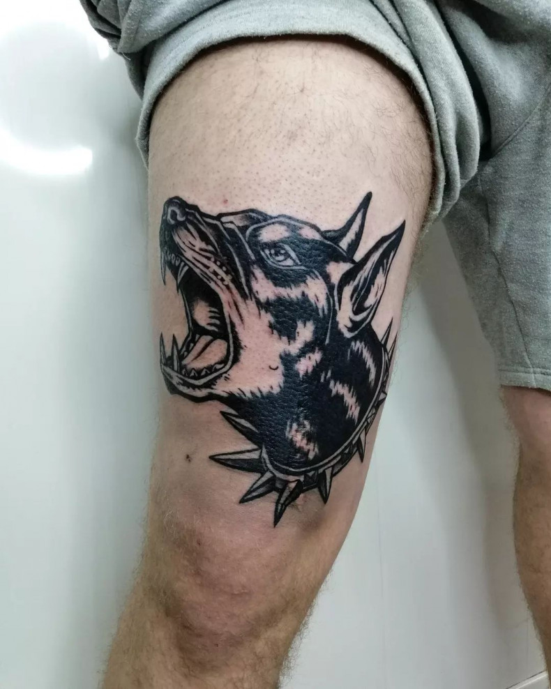 Blackwork doberman pies, photo - Tatuażysta Barb Tattoo