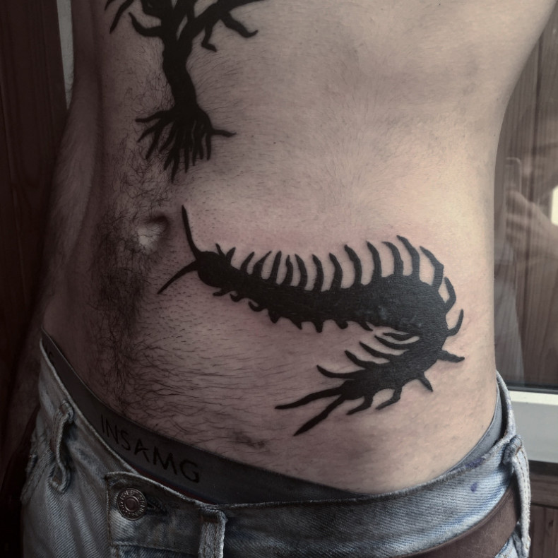 Blackwork centipede, photo - Tattoo Master Barb Tattoo