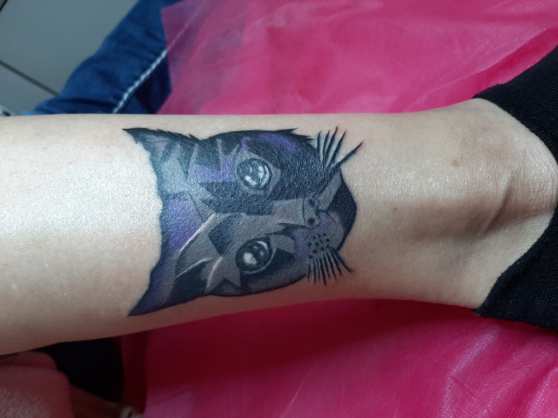 Blackwork geometryczny kot, photo - Tatuażysta Barb Tattoo