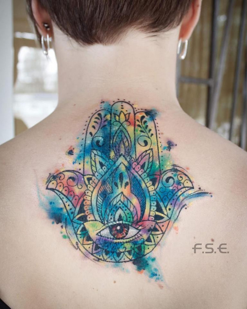 Watercolor hamsa, photo - Tattoo Master Barb Tattoo