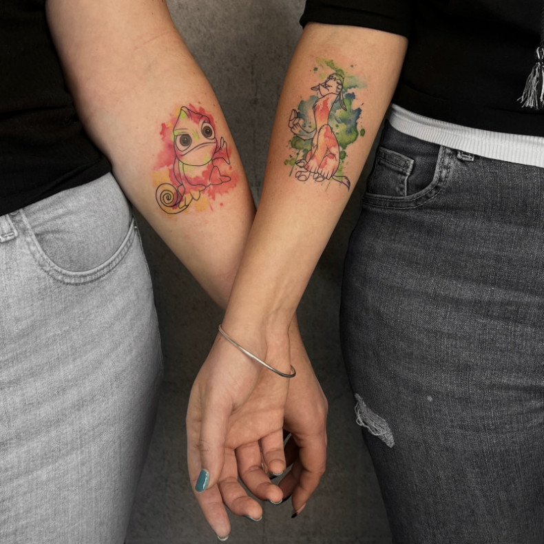 Watercolor cartoons couple, photo - Tattoo Master Barb Tattoo