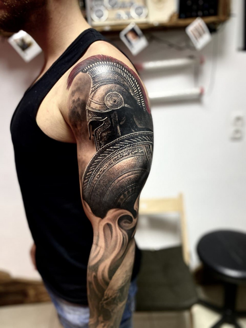 Wojownik Dotwork spartan, photo - Tatuażysta Barb Tattoo