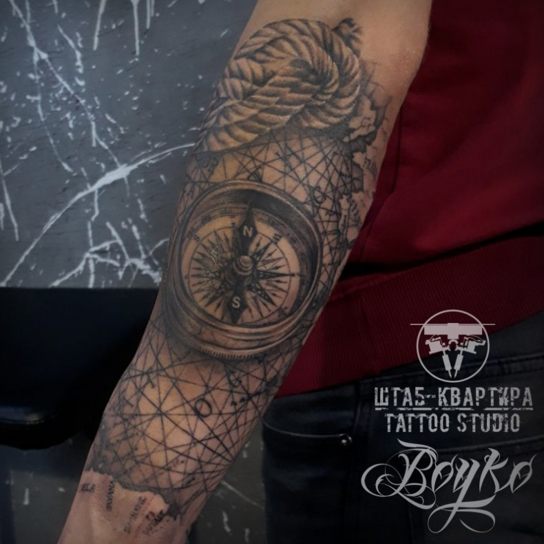 A half sleeve piece with a nautical theme, this piece costs $180., photo - Tattoo Master Barb Tattoo